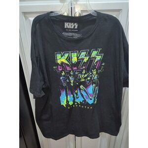 KISS Destroyer Graphic Band T-Shirt Mens 3XL Black Neon Rock Concert Tee